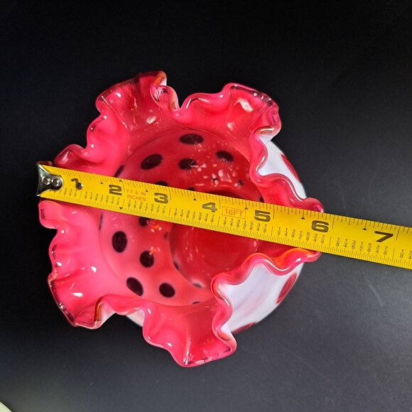 Fenton Coin Dot Cranberry Ruffled Glass Vase Vintage - Picture 8 of 10